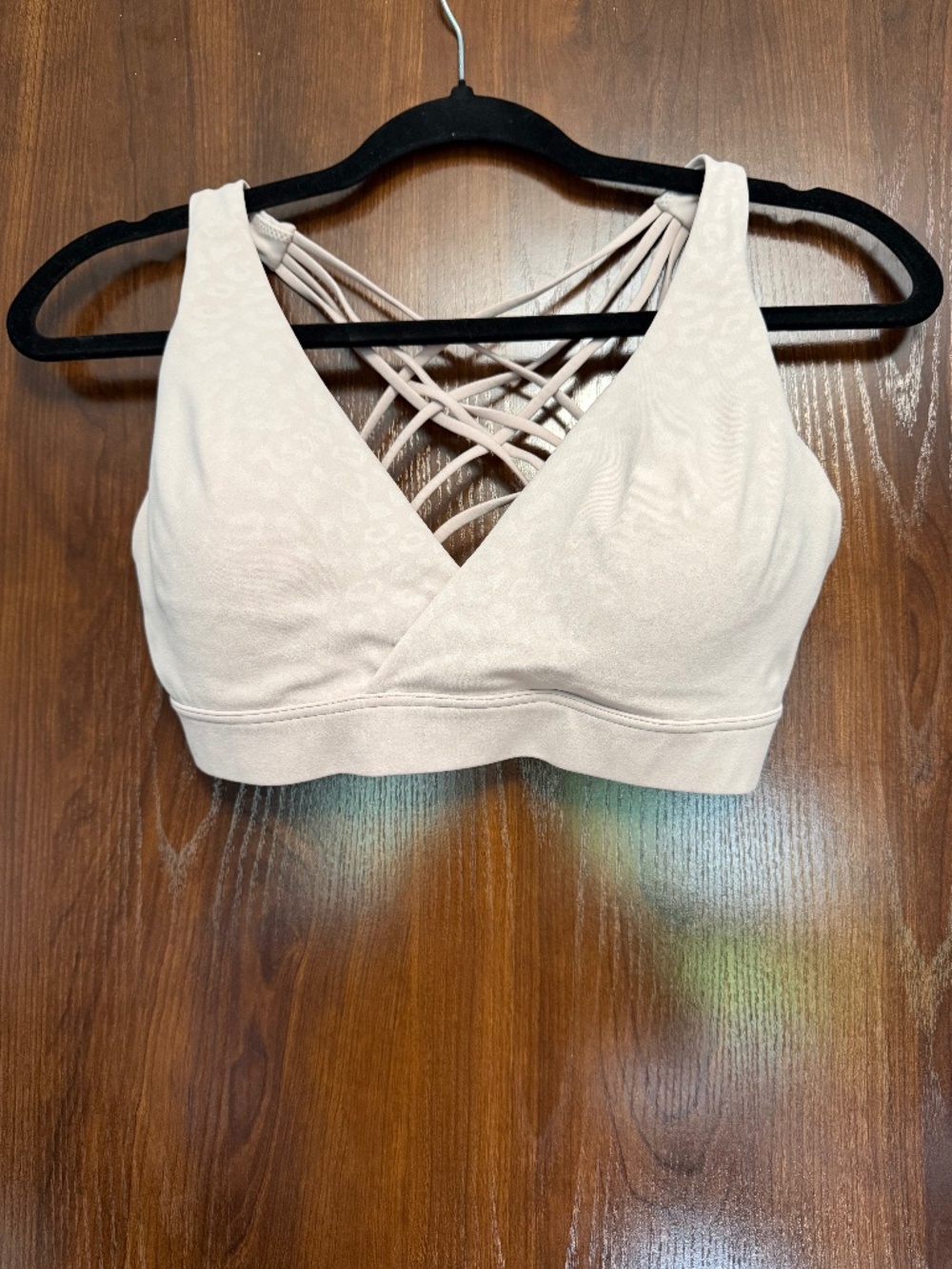 Diadora Collection Strappy Sports Bra Light Blush Pink Leopard Print Size M